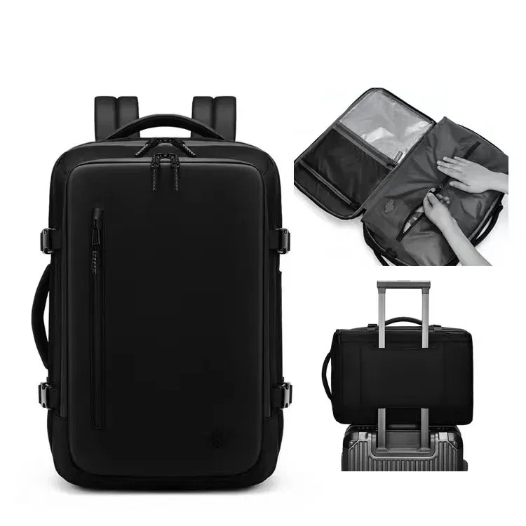 Color: Blue - Vacpack Vacuum Compression Backpack Airback with Pump Men Waterproof Expandable Carry On Travel Backpack 17 inch Laptop Backpack