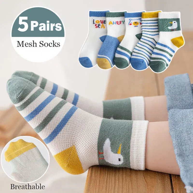 Color: Gold, Size: 4-6T - Baby Socks Summer Mesh Socks Childrens' Summer Socks Breathable Cotton Socks for Boys 5 Pairs/lot