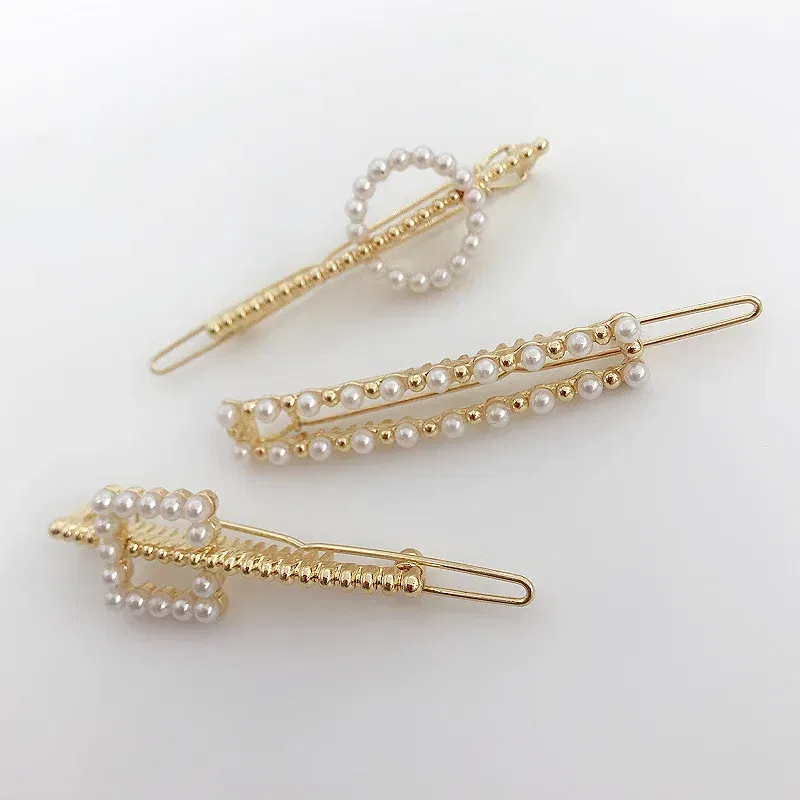 Color: green - 2019 New Fashion geometric Pearl rhinestone hairpin ball side clip Accessories For Women Girls Hairgrip Hairclip Headwear