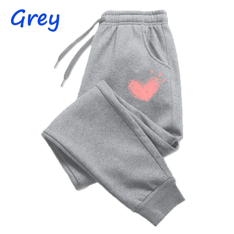 Color: Beige, Size: XXS - Women Cute Heart Printed Sweatpants Autumn Winter Cotton Long Pants Jogger Trousers Casual Sports Fitness Women Sweat Pants
