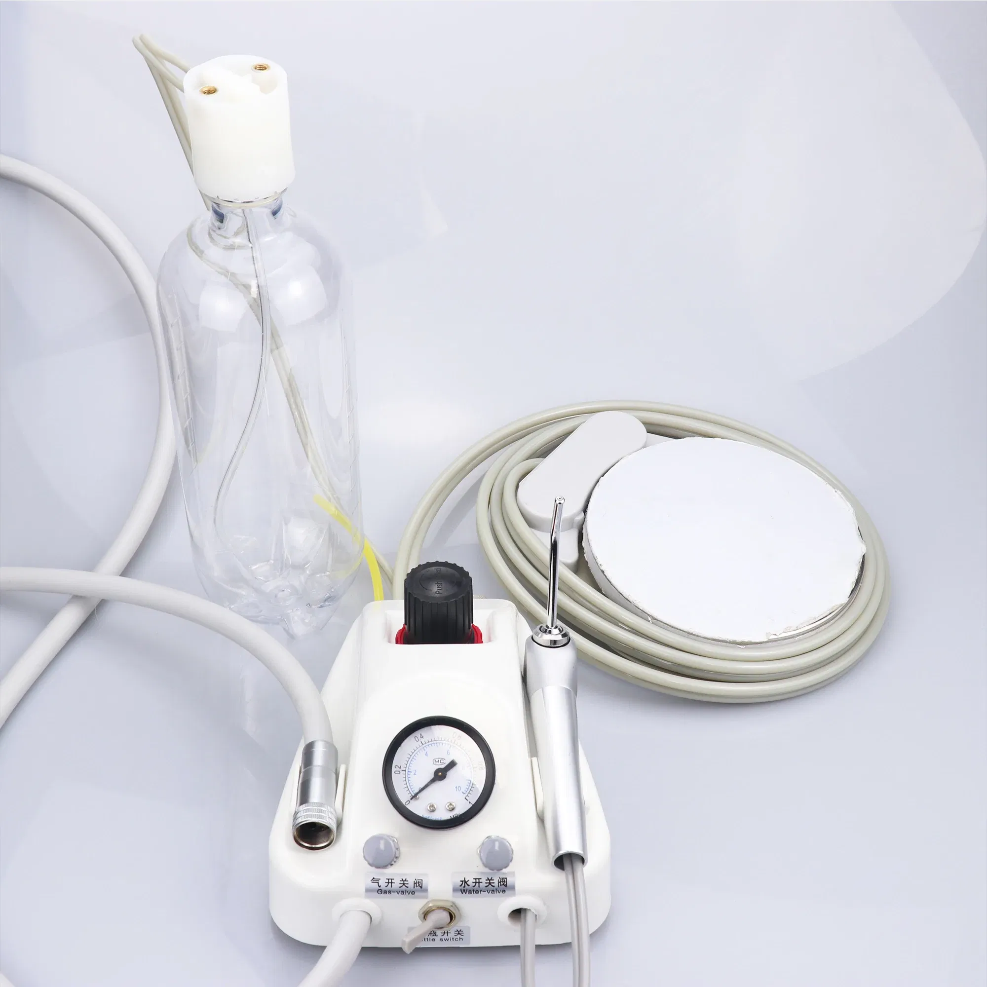 Color: Silver - Dental Portable Turbine Unit Work with Air Compressor 3 Way Syringe 2/4 Holes Teeth Whitening Dental Equipment