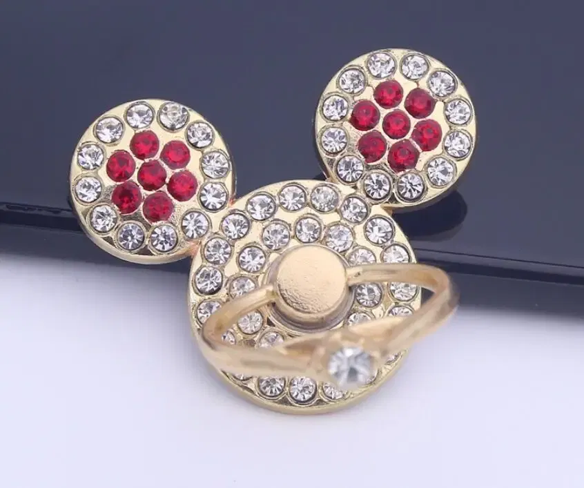 Color: Orange - Cute Anime Mickey Mouse Minnie Phone Finger Ring Holder With Diamond Kawaii High Quality Mobile Stand For Iphone 13 14 Huawei