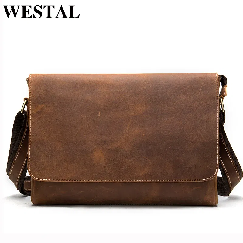 Color: Brown, Ships From: CHINA - WESTAL Crazy Horse Leather Men's Briefcases Laptop Bag Office Bags for Men Cover Messenger Bags Men's Leather Bag Computer Bags