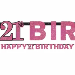 Sparkling Black Happy 21st Birthday Letter Banner