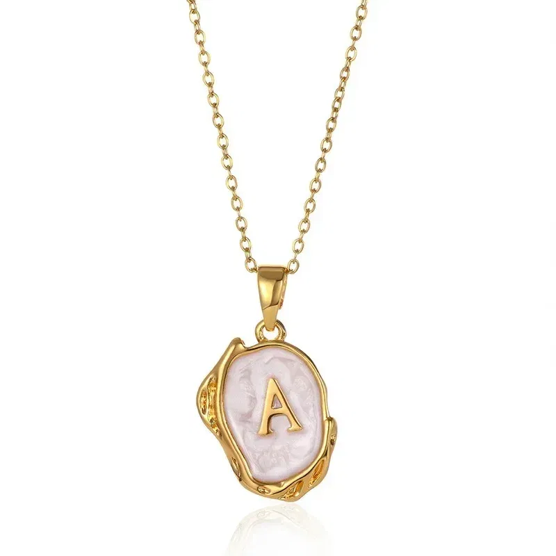 Metal Color: Light Yellow Gold Color, Length: 40cm - Y2K Stainless Steels Drip Oil 26 Letter Necklaces for Women Men Alphabet A-Z Initials Pendant Necklace Aesthetic Jewelry Gift