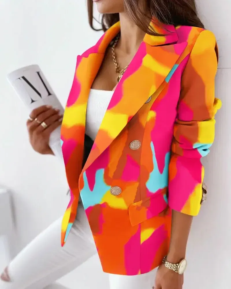 Color: WHITE, Size: XL - 2022 Autumn and Winter Ruffled Long-sleeved Zipper Print Small Suit Jacket Women Blazers for Women Cropped Blazer Ladies Tops