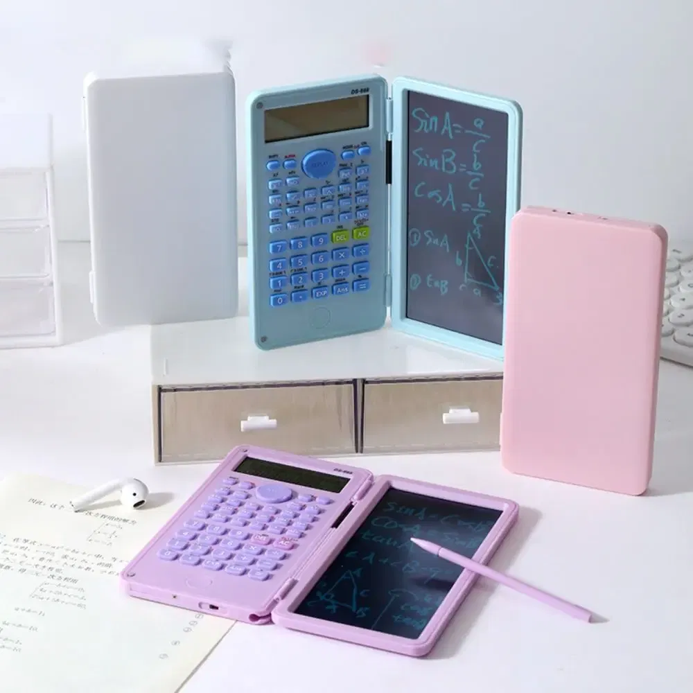 Color: Burgundy - 2 IN 1 Scientific Calculator with LCD Notepad 12 Digits Math Calculator Portable Foldable Handwriting Board School Office
