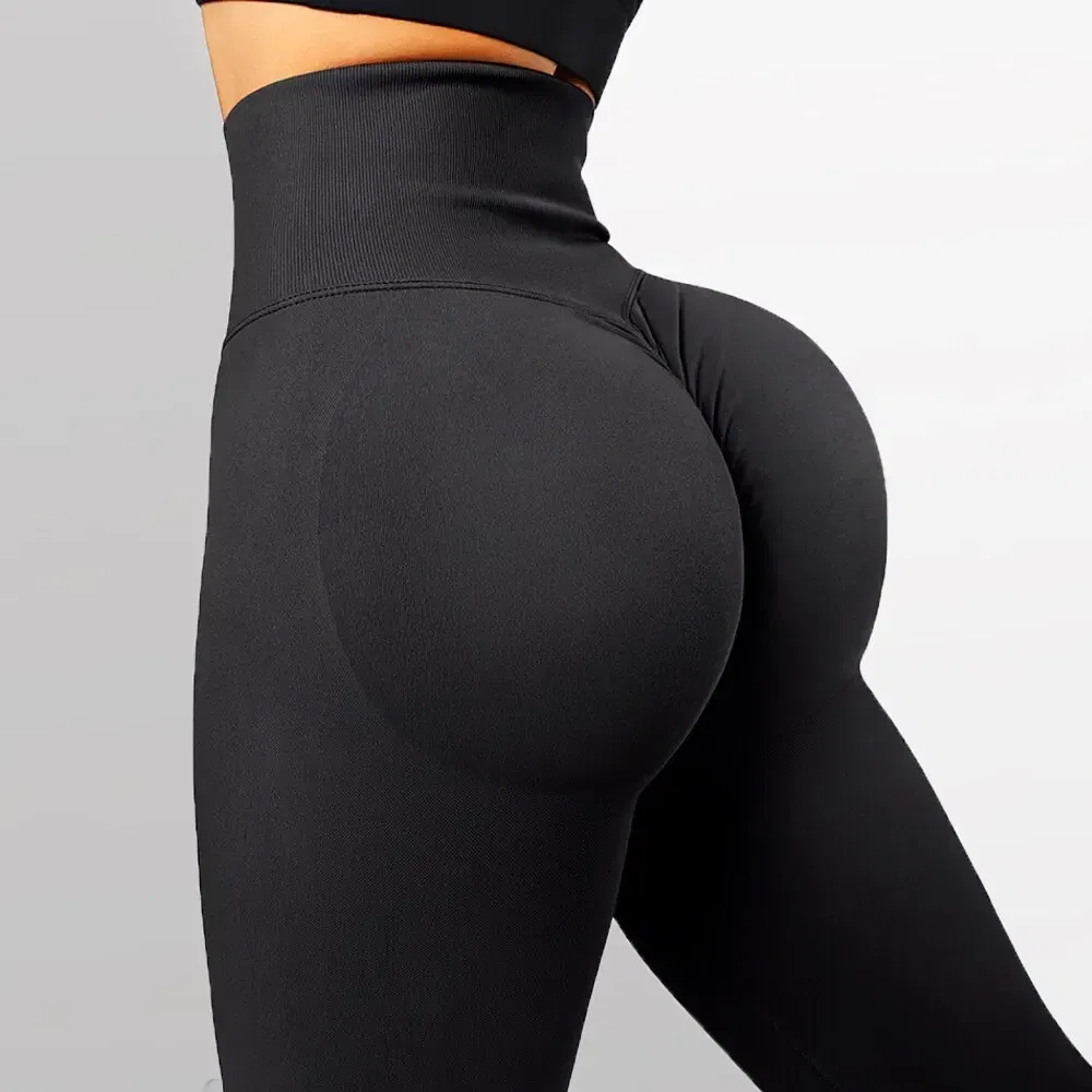 Color: GRAY, Size: L - Knitted Seamless Fitness Leggings GYM Pants Women High Waist Push Up Leggings  Tight Peach Buttocks Yoga Pants