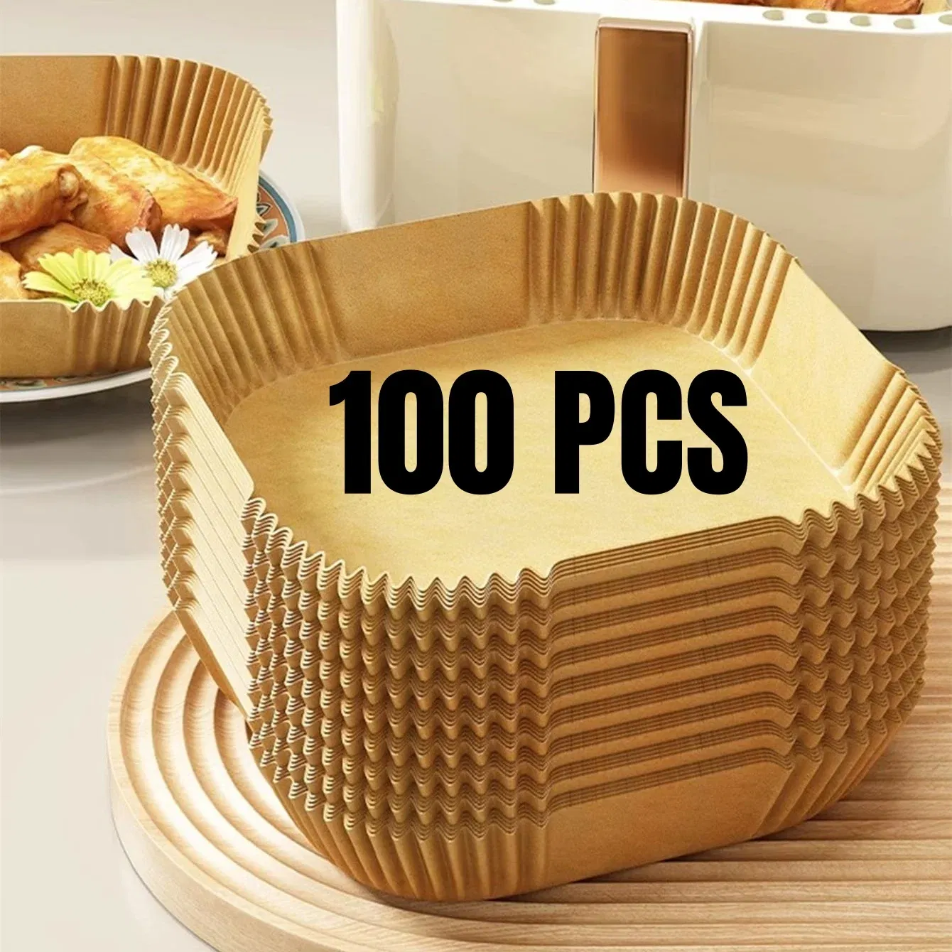 Color: Clear - Air Fryer Paper Liners Disposable Oil-Proof Waterproof Baking Paper Round Square And Rectangle Parchment Kitchen Party Supplies