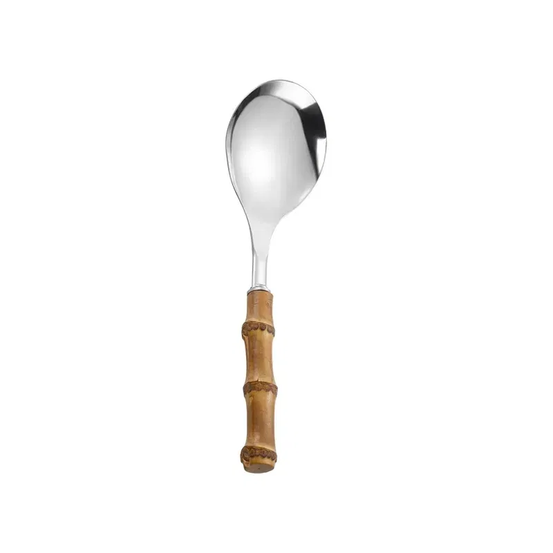 Color: Orange - Natural bamboo handle stainless steel frying shovel Japanese-style soup spoon Creative new colander shovel kitchen utensils set