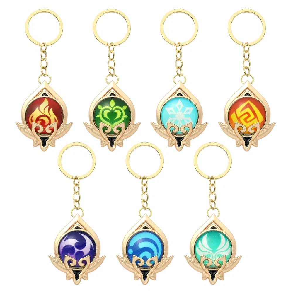Color: Red - Genshin Impact Keychain Anime Game Genshi Impact Vision Element God's Eye for Men Key Chain Kids Accessories Key Ring