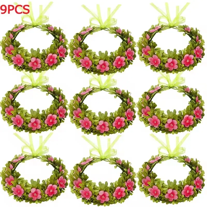 Color: Red - Girls Moana Garland Flower Wreath Headdress Kid Adult Princess Costume Cosplay Vaiana Floral Headgear Wig