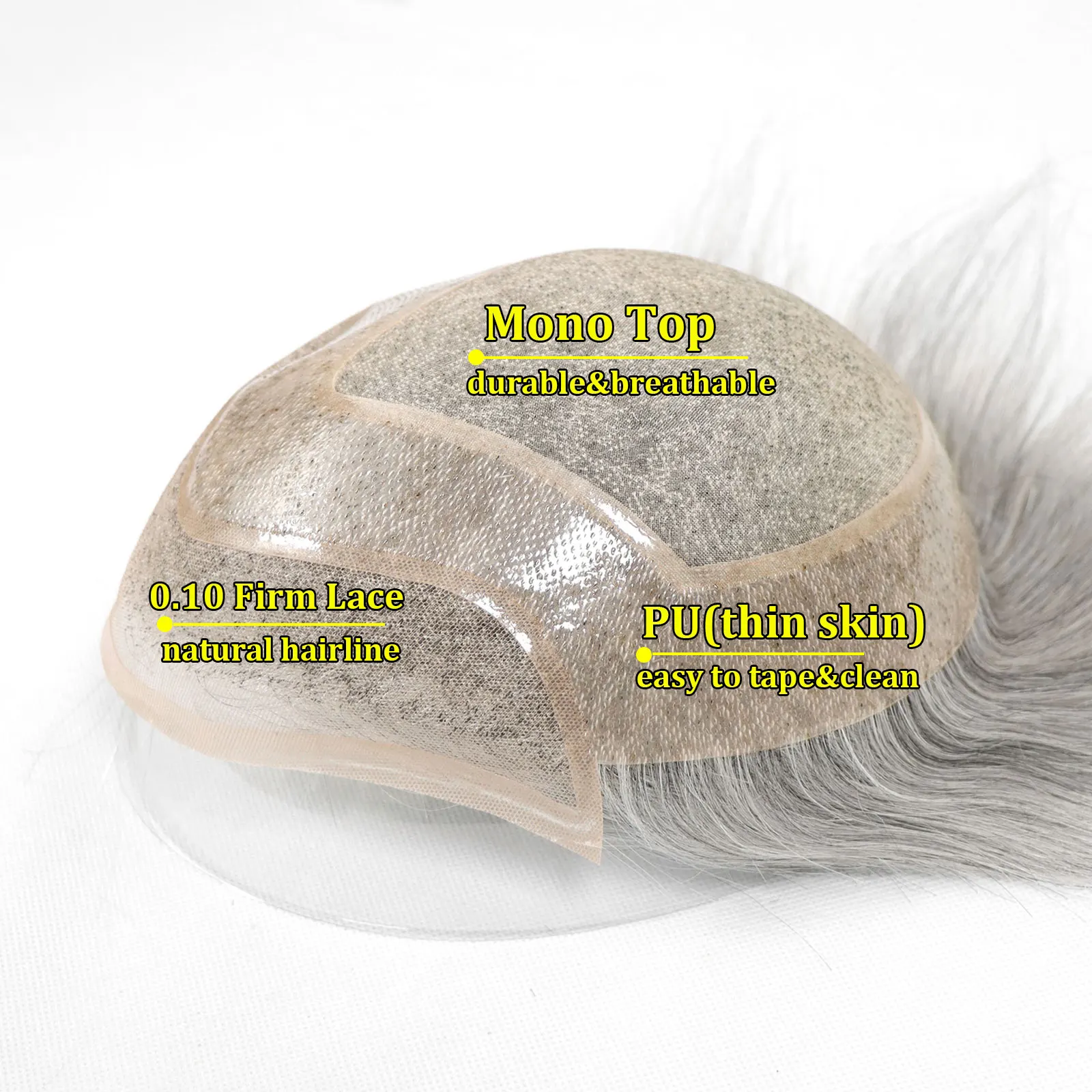 Grey Breathable Lace Front Male Wig Human Hair Piece Natural Hairline Lace&Mono&PU Men Toupee Men's Replacement Prosthesis