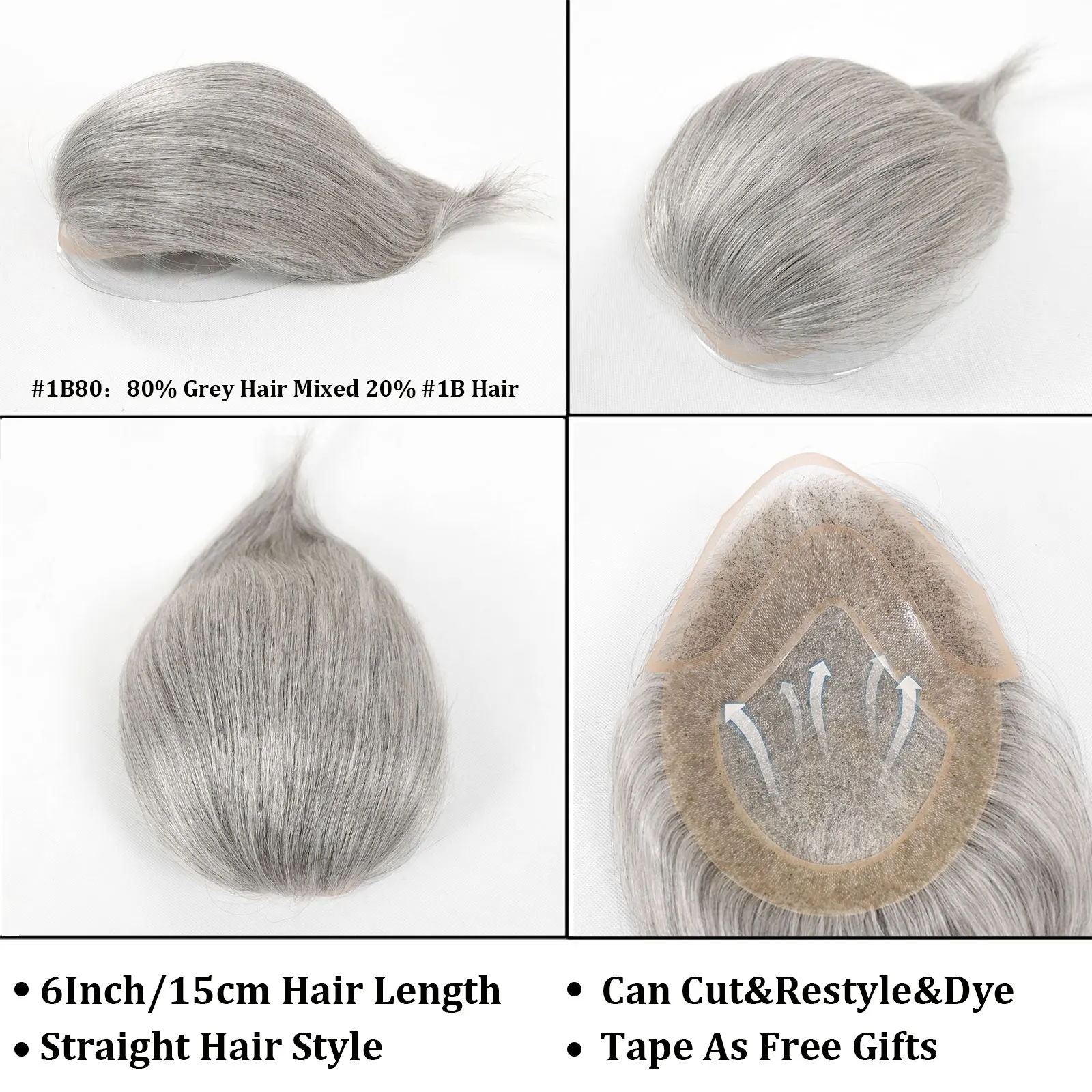 Grey Breathable Lace Front Male Wig Human Hair Piece Natural Hairline Lace&Mono&PU Men Toupee Men's Replacement Prosthesis