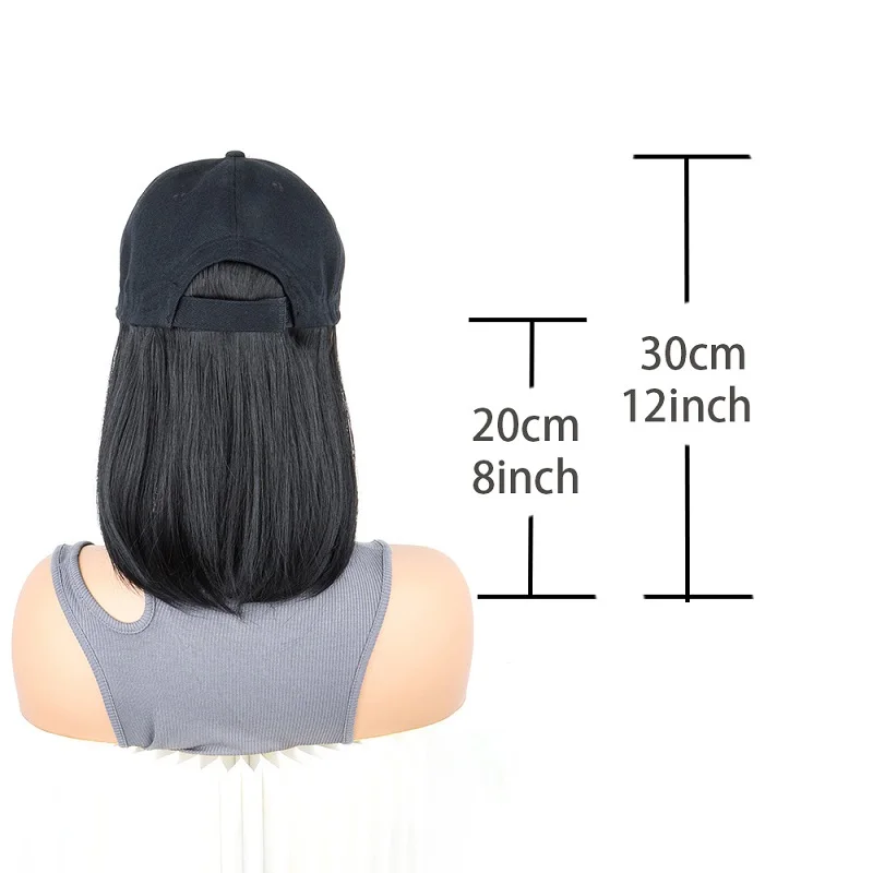 Color: Red - Synthetic Short Straight Bobo Hat Wigs Baseball Cap Adjustable Black Brown Hairpiece for Women