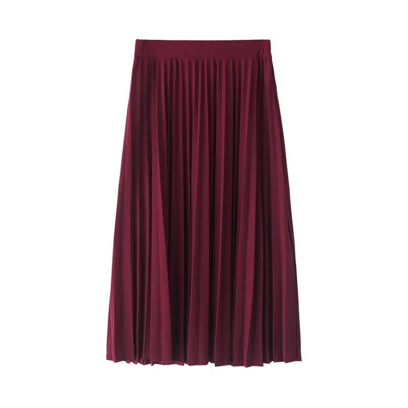 Color: black, Size: One Size - Spring and Autumn New Fashion Women's High Waist Pleated Solid Color Half Length Elastic Skirt Promotions Lady Black Pink