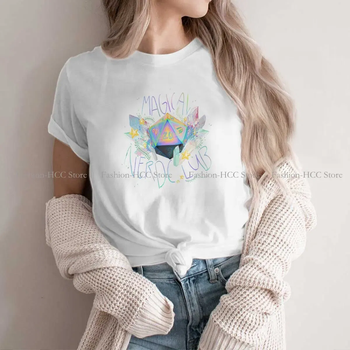 Color: WHITE, Size: L - Magical Nerd Club Style Polyester TShirt DND Game Comfortable Creative Gift Idea T Shirt Stuff