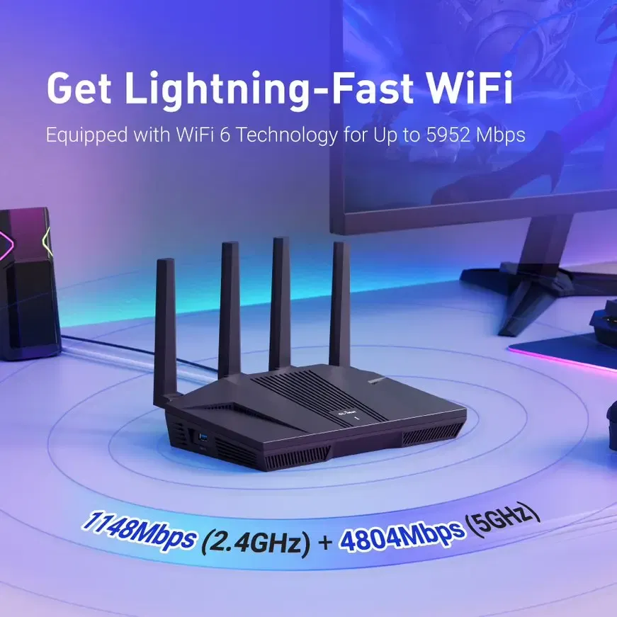 Flint 2 (GL-MT6000) home and office router, 8-Stream Wi-Fi 6 technology,OpenWrt,2.5G Ethernet ports,Parental control
