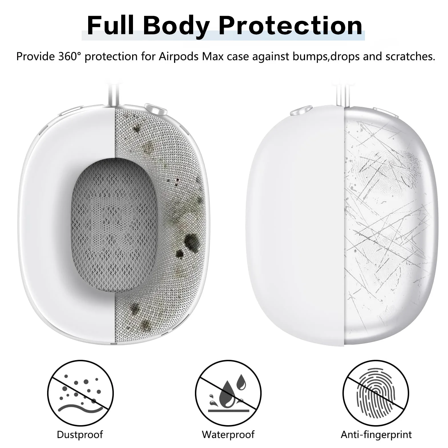 Color: LIGHT BLUE - Silicone Case Cover for AirPods Max (2024/2020)Accessories Soft Silicone Skin Protector ,Anti-Scratch Ear Pad Case Cover