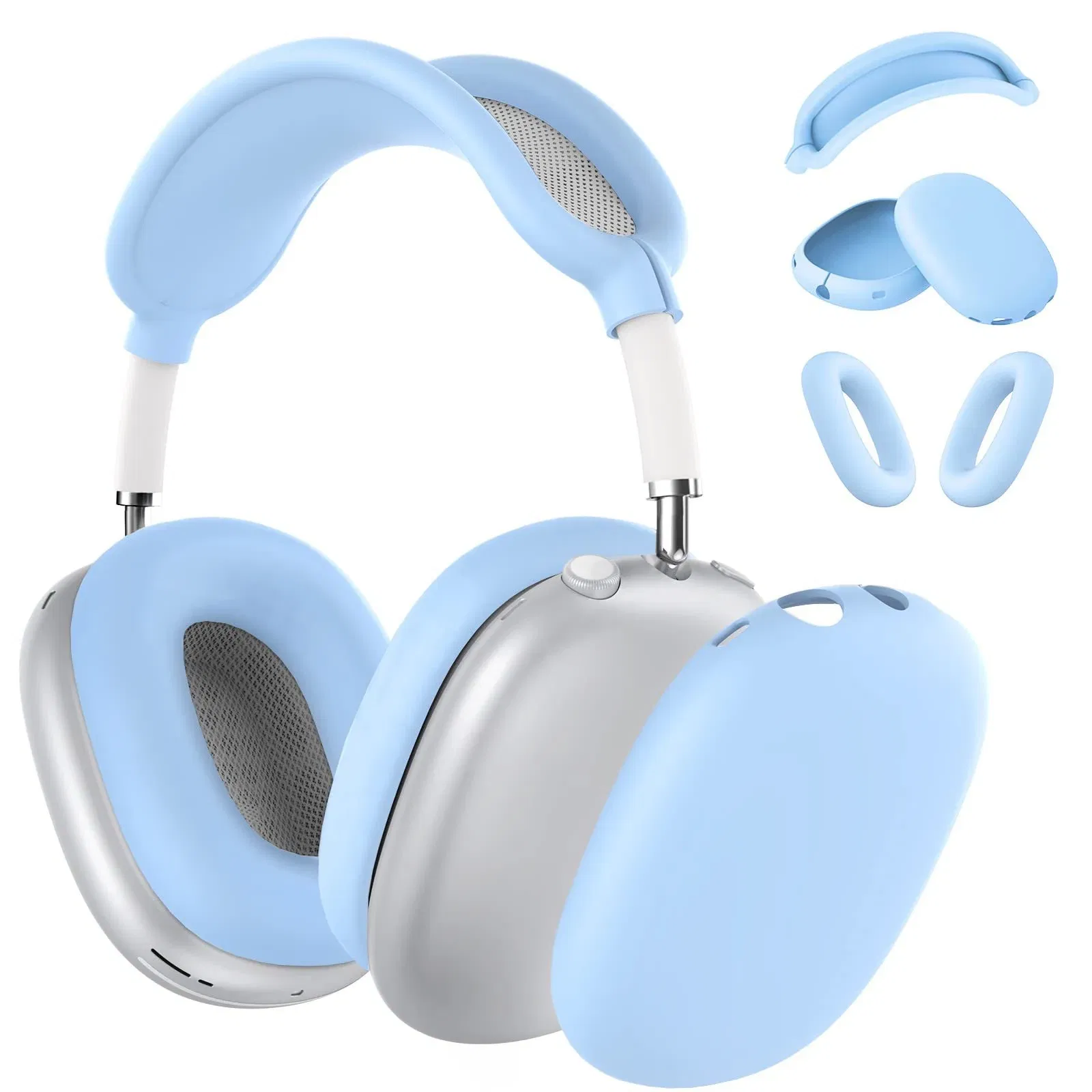 Color: LIGHT BLUE - Silicone Case Cover for AirPods Max (2024/2020)Accessories Soft Silicone Skin Protector ,Anti-Scratch Ear Pad Case Cover