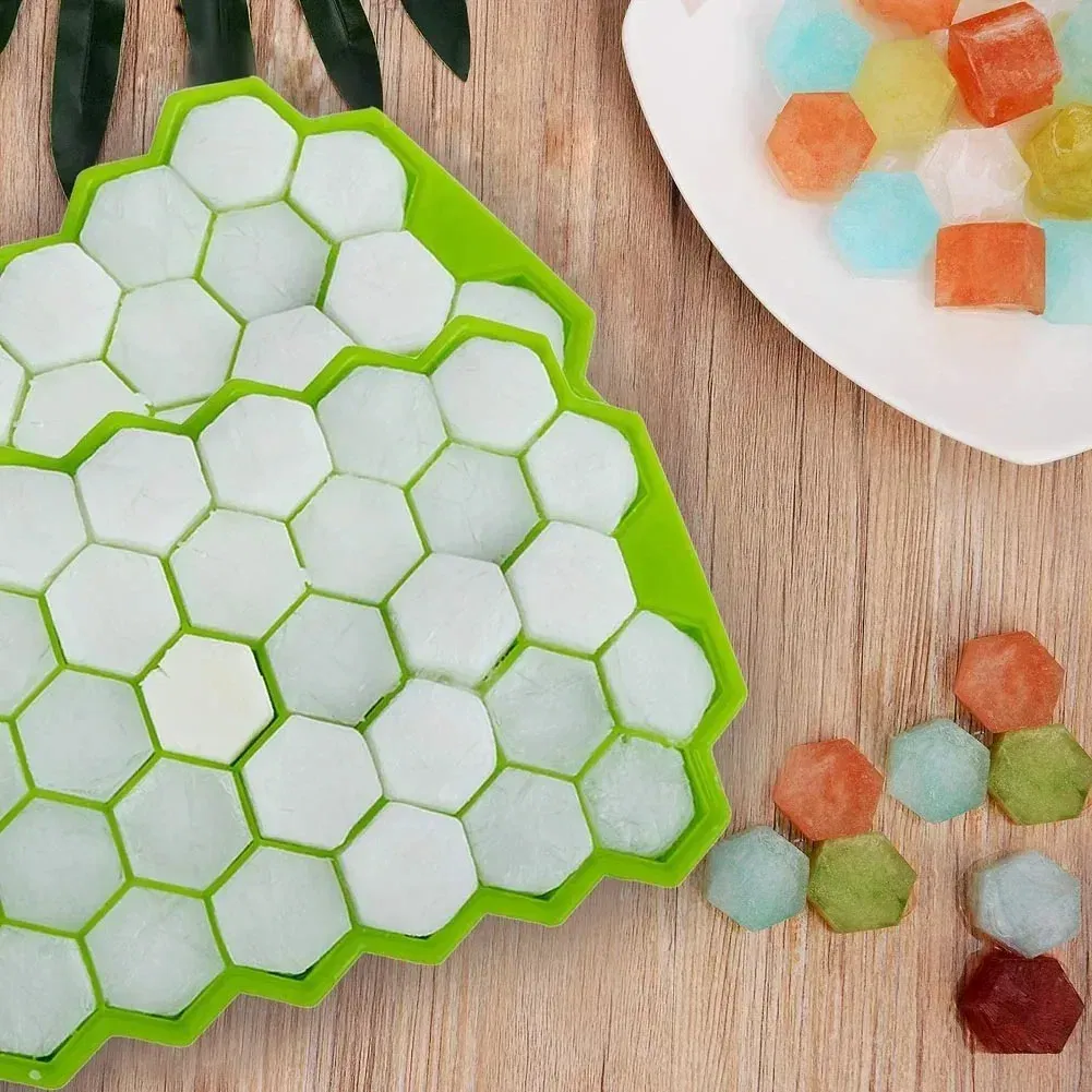Color: Red - 37 Cavity Honeycomb Ice Cube Trays Reusable Silicone Ice Cube Mold BPA Free Ice Maker with Removable Lids