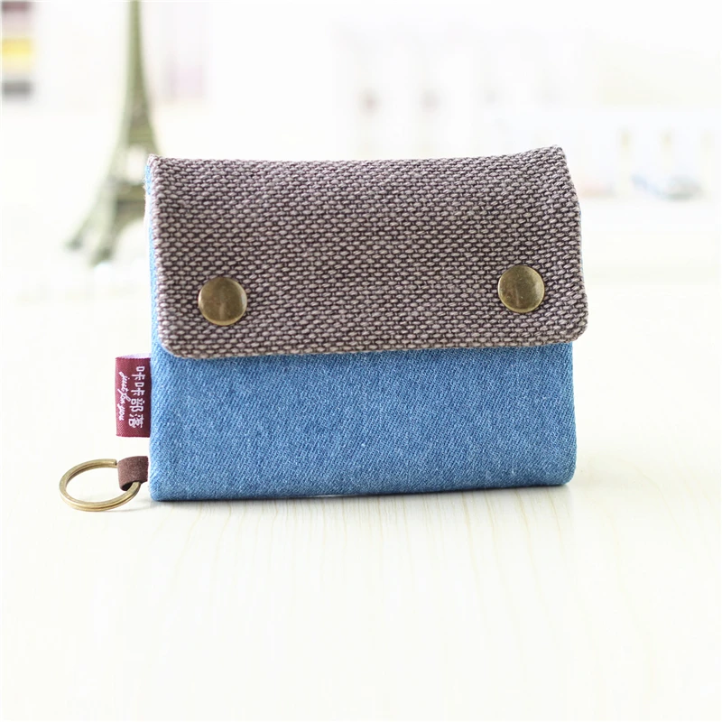 Color: Coffee - Handmade Three Fold Fabric Wallet Women Men Simple Short Zipper Purses for Teens Personality Multi-function Key Bag Card Holder