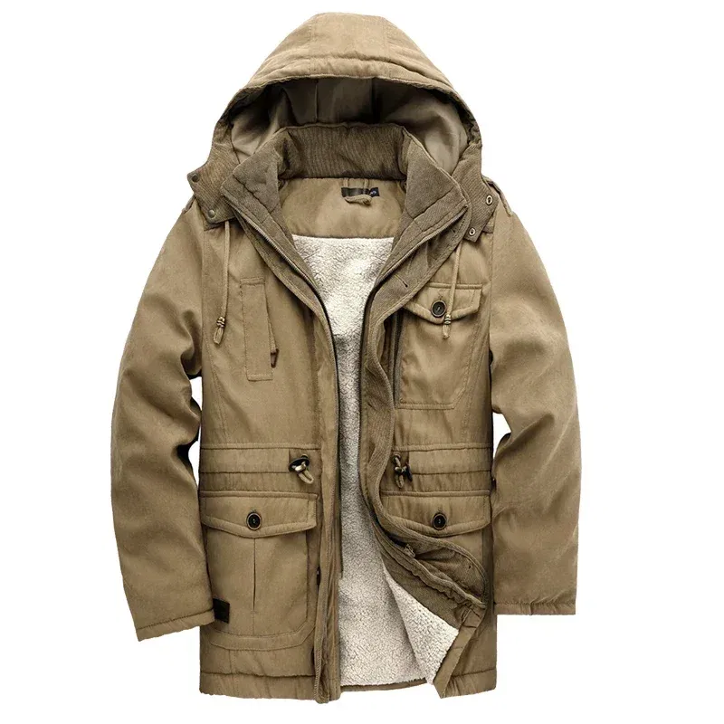 Winter Parka Military Outdoor Fleece Men Large SIZE Men Warm Jacket Men Cotton Windproof Casual Parka Stand Collar Lamb Cashmere