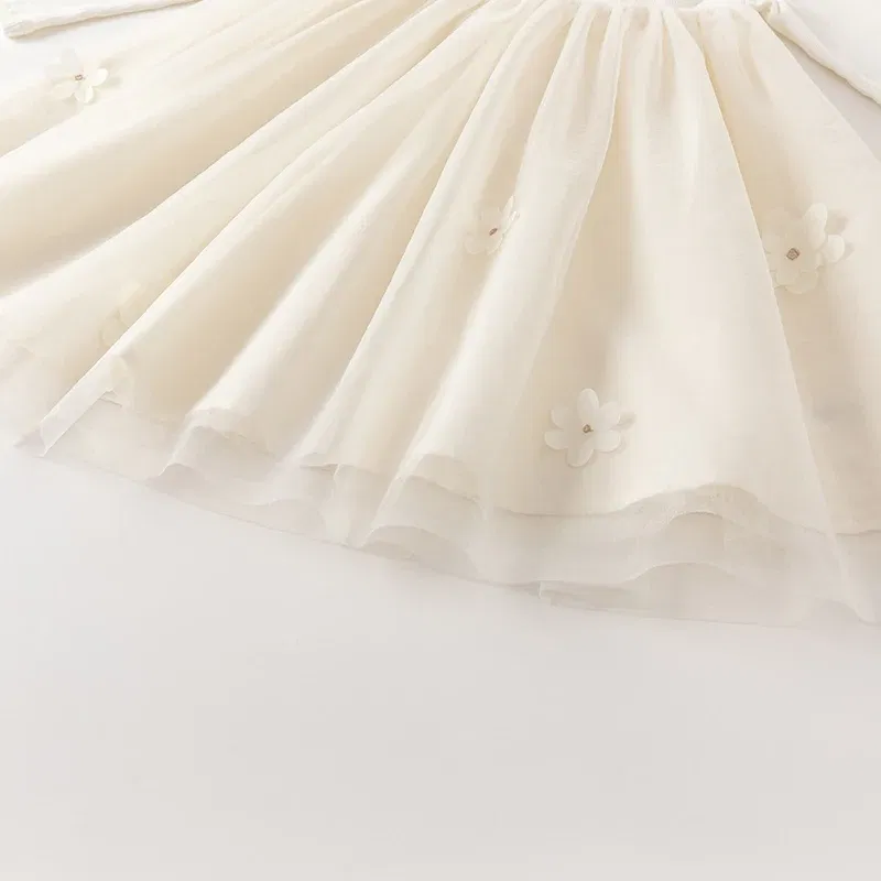 Color: Beige, Kid Size: 6 - Dave Bella Girl's Dress Children's Kids' 2024 New Spring Princess Dress Charm Sweet Gentle Fashion Mesh Party Outdoor DK1248740