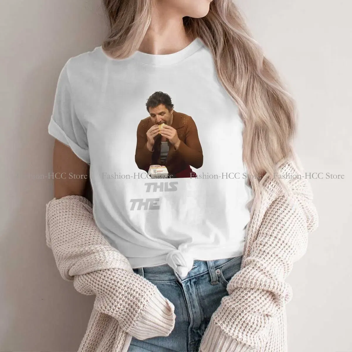 Color: WHITE, Size: XL - This Is The Way Eating Empanada Fashion Polyester TShirts Pedro Pascal American Actors Momen Style Streetwear T Shirt O Neck