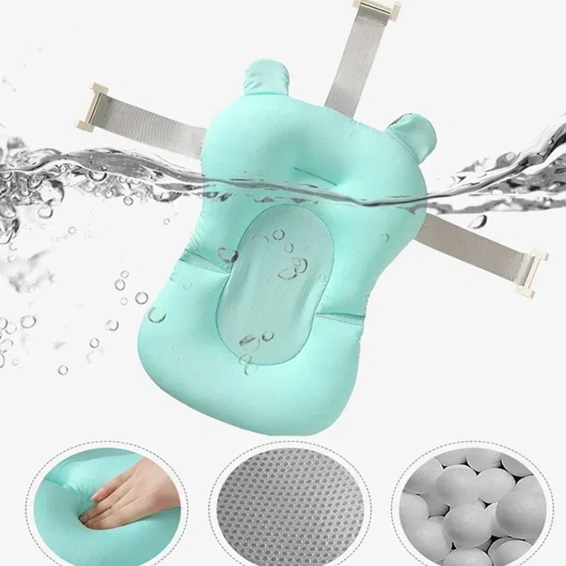 Color: black - Baby Bathtub Pad Ajustable Bath Support Seat Mat Shower Cushion Newborn Foldable Baby Bath Seat Floating Security Water Pad