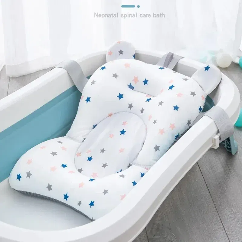 Color: black - Baby Bathtub Pad Ajustable Bath Support Seat Mat Shower Cushion Newborn Foldable Baby Bath Seat Floating Security Water Pad