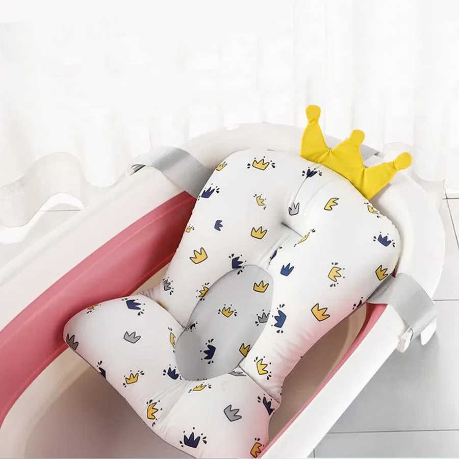 Color: black - Baby Bathtub Pad Ajustable Bath Support Seat Mat Shower Cushion Newborn Foldable Baby Bath Seat Floating Security Water Pad