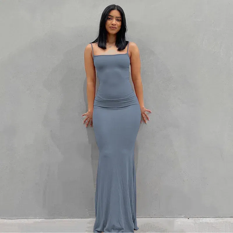 Color: DEEP BLUE, Size: M - Satin Slip Sleeveless Backless Maxi Dress Women 2023 Y2K Summer Bodycon Elegant Sexy Outfits Ladies Birthday Party Club Sundress