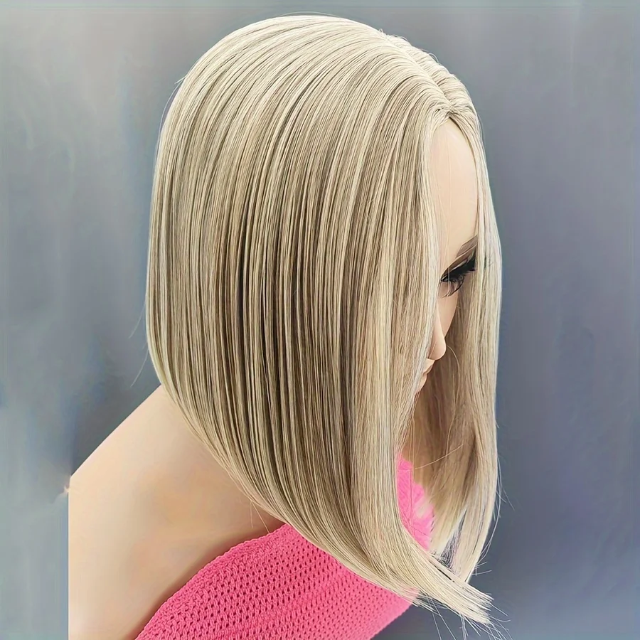 Color: Natural Black, Stretched Length: 12inches - Ombre Bob Wig - Middle Part Synthetic Hair for Daily Cosplay, Parties, and Halloween Costumes
