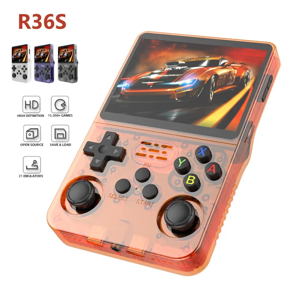 Color: Black - R36S Retro Handheld Video Game Console Linux System 3.5 Inch IPS Screen Portable Pocket Video Player 64GB RG35S Plus