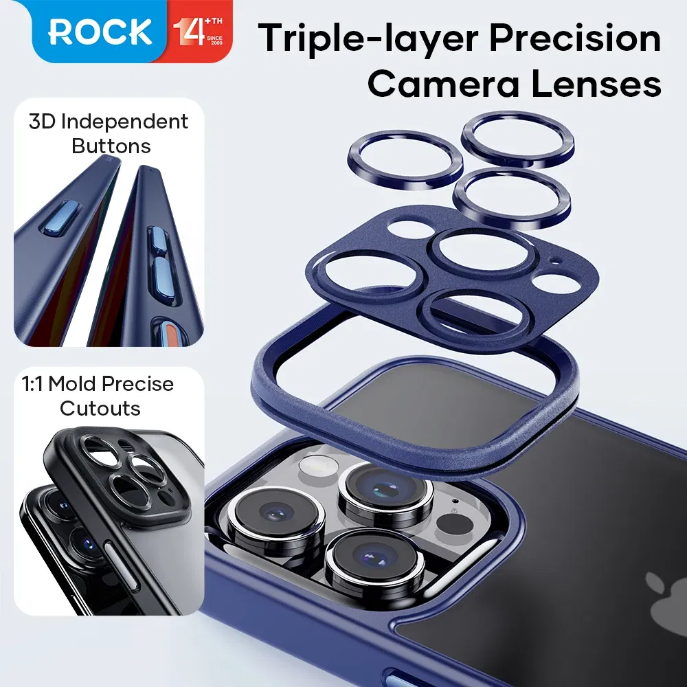 Color: WHITE, Material: Aluminum - ROCK Translucent Case for iPhone 15 Pro Max Cover 2023 Anti-knock Matte TPU Bumper Case for iPhone 15 Pro 15 Plus PC Back Cover