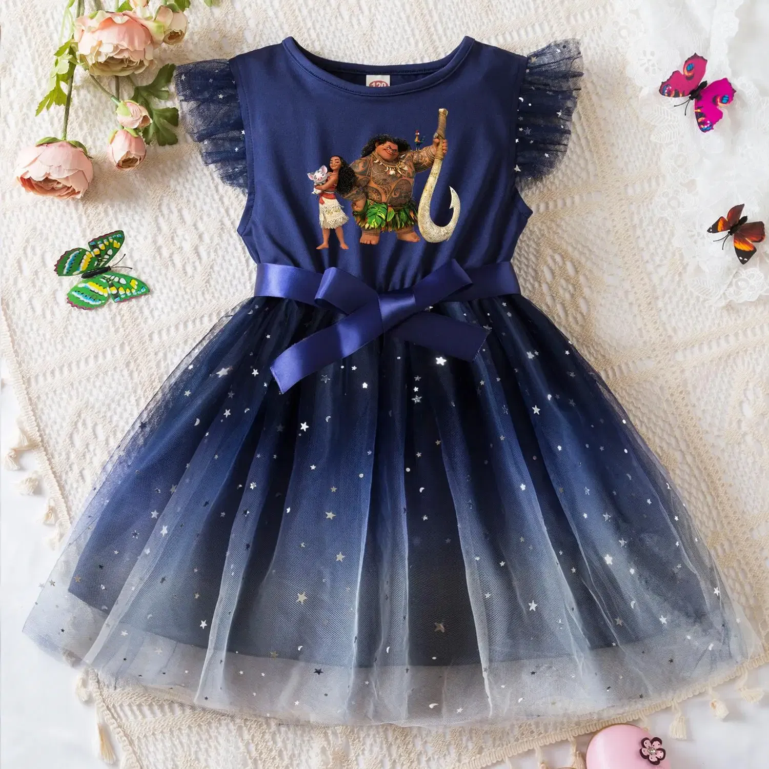 Color: black, Size: XS - Moana Summer Toddler Girl Dress Princess Star Baby Girls Clothes Tulle Tutu Dress for Children Party Dress 2-6Y