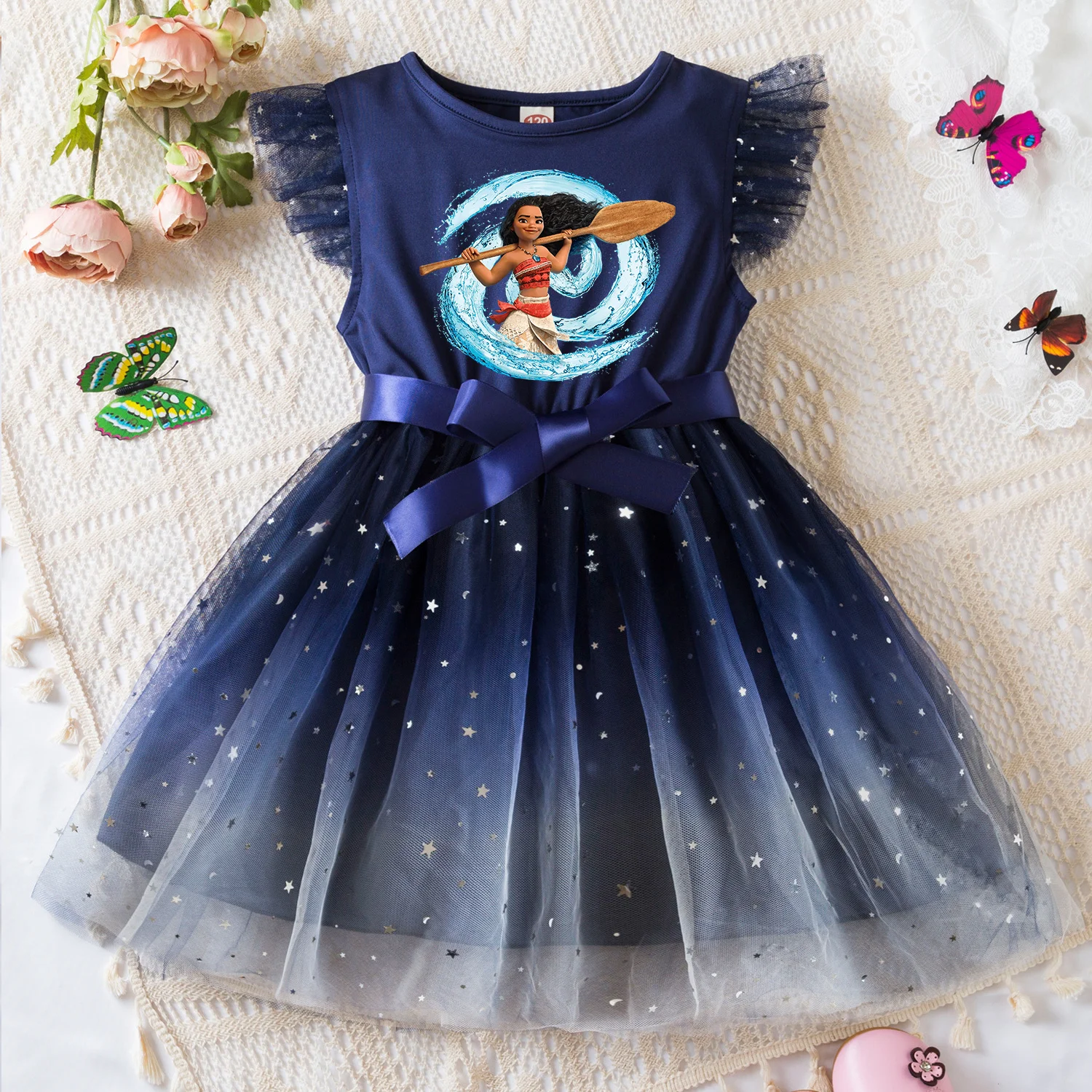 Color: black, Size: XS - Moana Summer Toddler Girl Dress Princess Star Baby Girls Clothes Tulle Tutu Dress for Children Party Dress 2-6Y