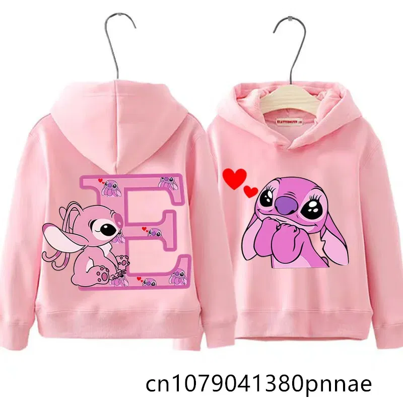 Color: Brown, Kid Size: 3M - Girls Boys Lilo and Stitch Sportswear Hoodies Casual Fashion Sweatshirts Angel Letter AZ Anime Autumn/Winter Hoodie Kids Hoodies