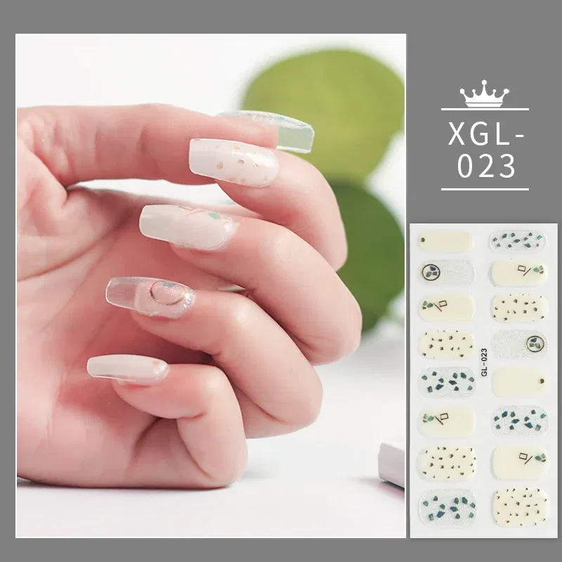 Color: wine red - 1 Sheet Glitter Nail Stickers Nail Art Polish Stickers Nail Tips Nail File Adhesive Wraps Manicure Decal Strips Drop Shipping