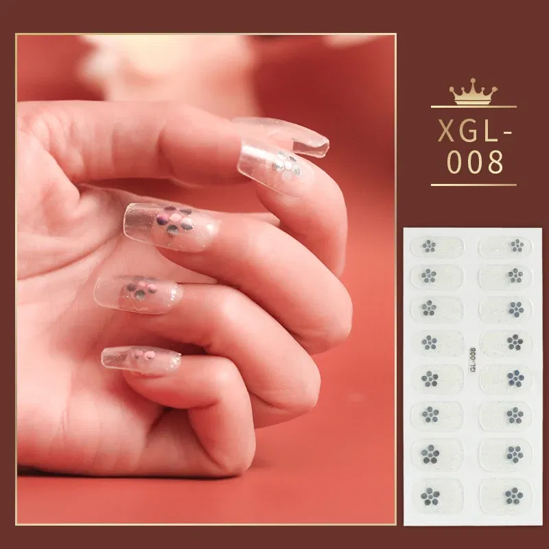 Color: wine red - 1 Sheet Glitter Nail Stickers Nail Art Polish Stickers Nail Tips Nail File Adhesive Wraps Manicure Decal Strips Drop Shipping