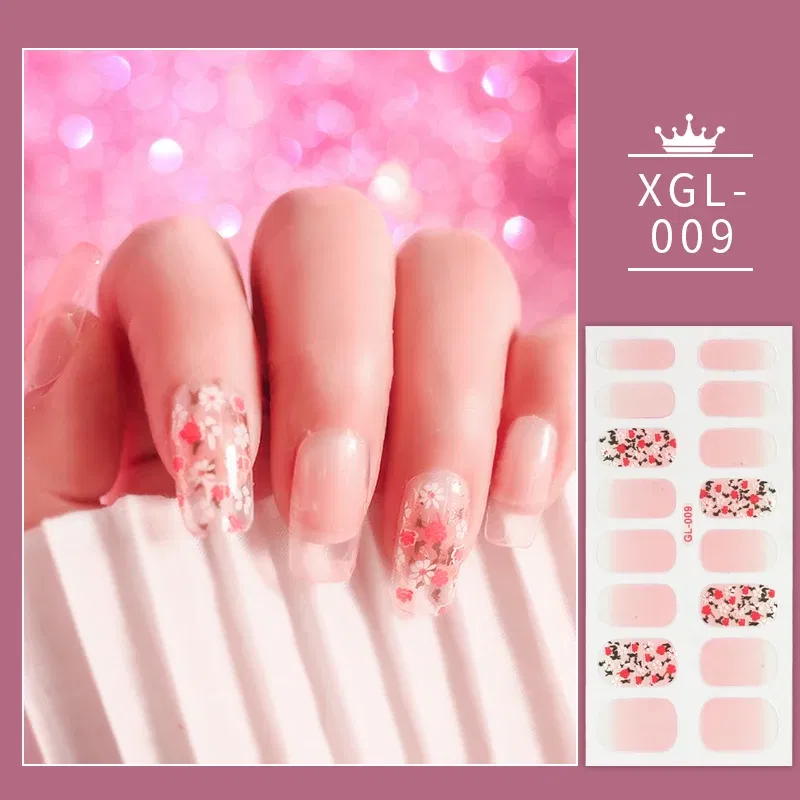 Color: wine red - 1 Sheet Glitter Nail Stickers Nail Art Polish Stickers Nail Tips Nail File Adhesive Wraps Manicure Decal Strips Drop Shipping