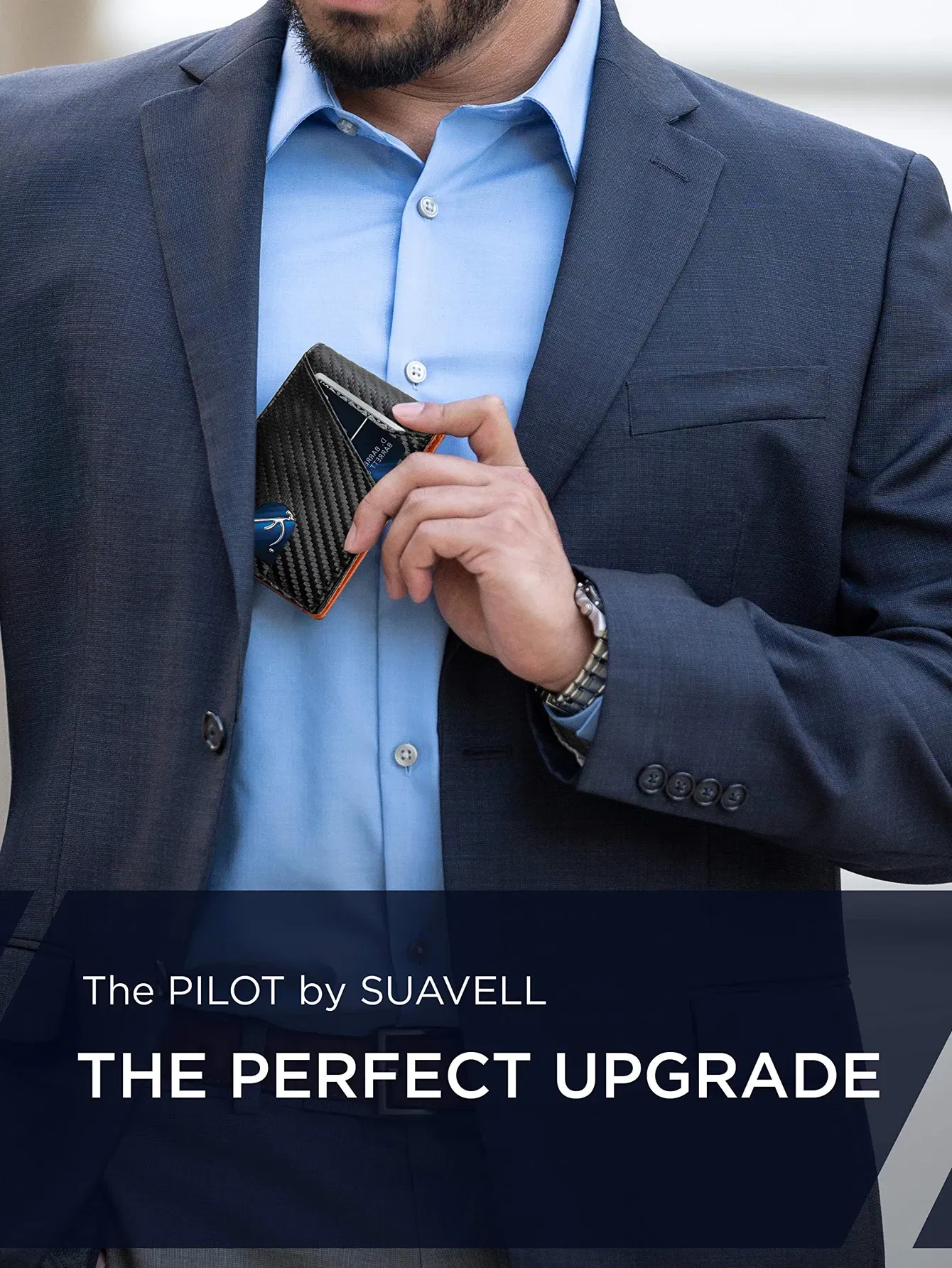 Color: Orange - RFID Carbon Fiber Ultra-thin Trifold Wallet Simple Front Pocket Design Wallet Multi-function Portable 8 Card Slots Men's Wallet