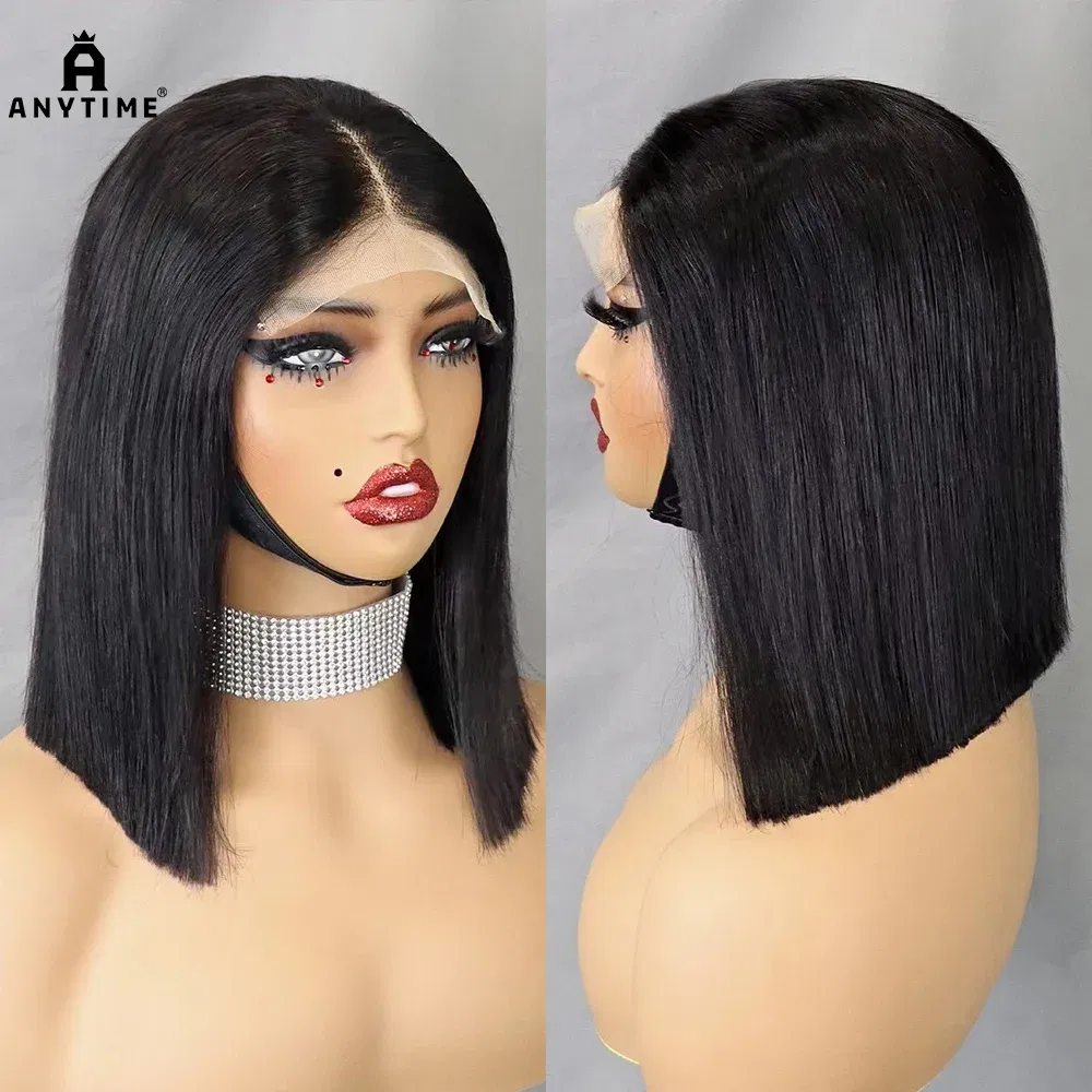 Stretched Length: 14inches, Lace Wig Type: slide part, Density: 100% - 350% 5x5 HD Lace Glueless Wig 10-14 inch Blunt Cut Bone Double Drawn 12A Hair Straight Bob Human Hair Wig Closure Frontal Wigs