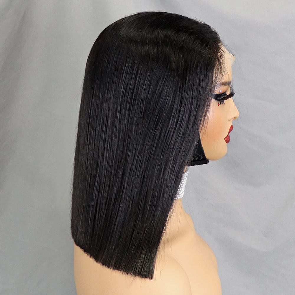 Stretched Length: 14inches, Lace Wig Type: slide part, Density: 100% - 350% 5x5 HD Lace Glueless Wig 10-14 inch Blunt Cut Bone Double Drawn 12A Hair Straight Bob Human Hair Wig Closure Frontal Wigs