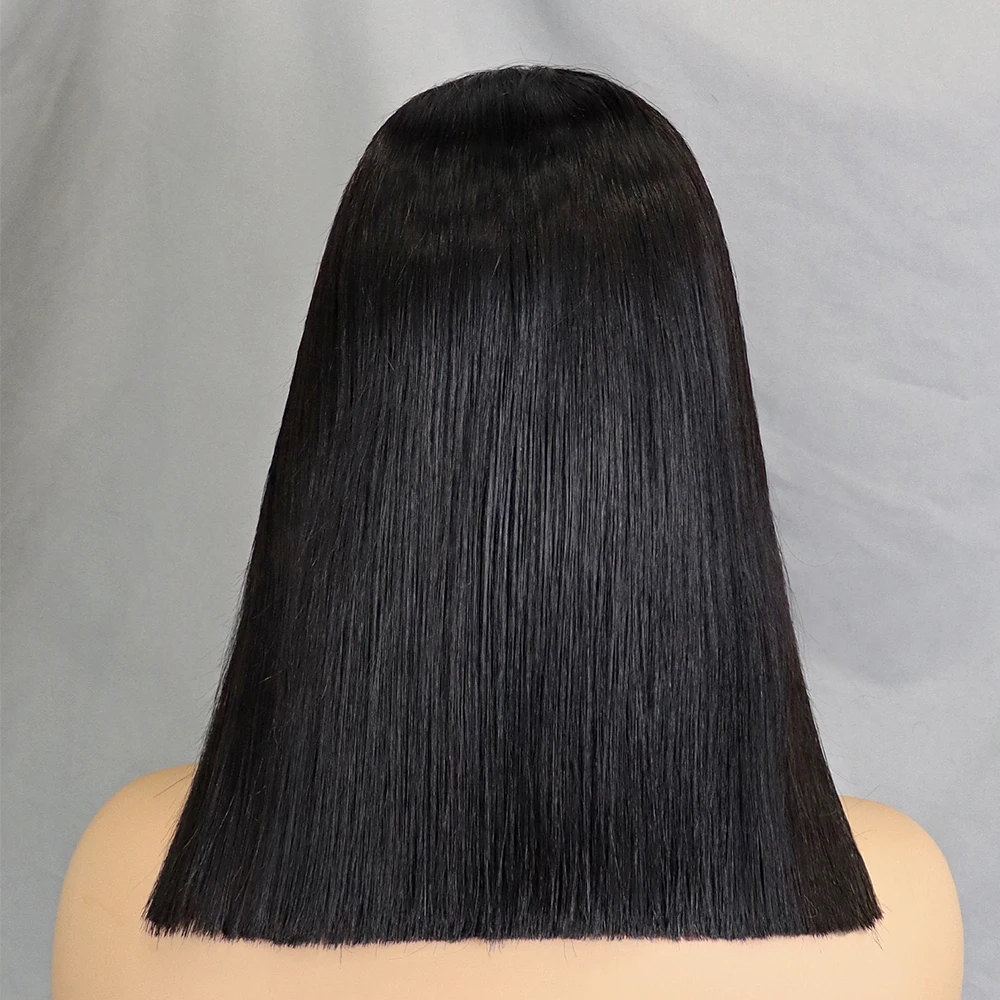 Stretched Length: 14inches, Lace Wig Type: slide part, Density: 100% - 350% 5x5 HD Lace Glueless Wig 10-14 inch Blunt Cut Bone Double Drawn 12A Hair Straight Bob Human Hair Wig Closure Frontal Wigs