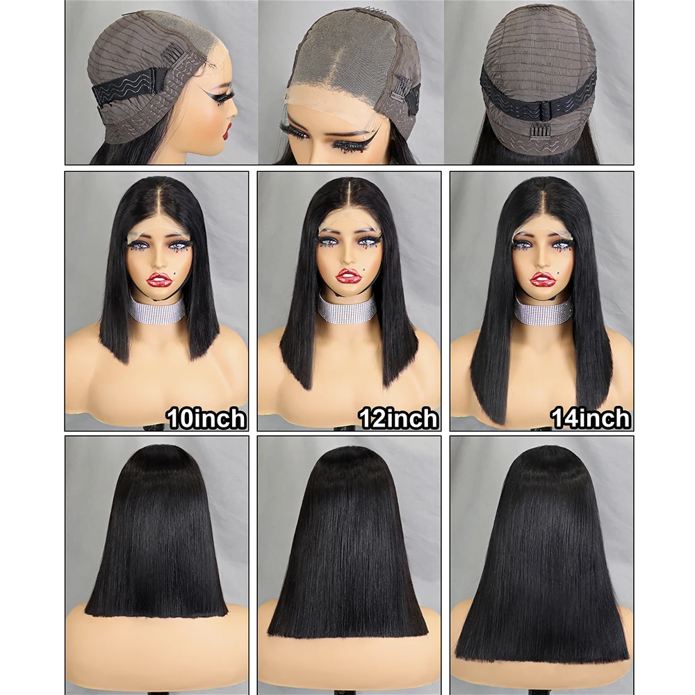 Stretched Length: 14inches, Lace Wig Type: slide part, Density: 100% - 350% 5x5 HD Lace Glueless Wig 10-14 inch Blunt Cut Bone Double Drawn 12A Hair Straight Bob Human Hair Wig Closure Frontal Wigs