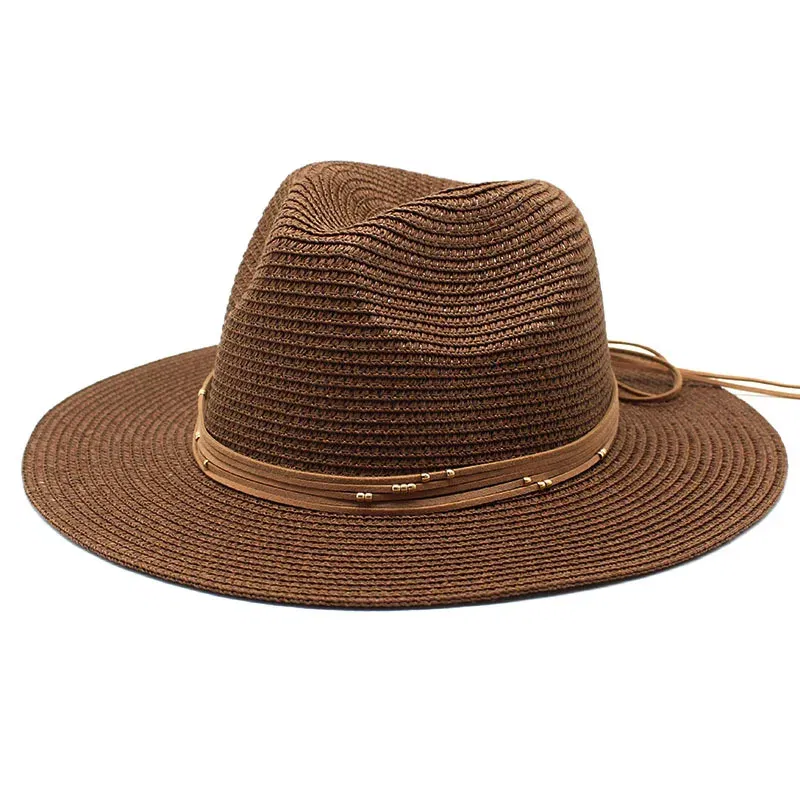 Color: Silver, Size: L - Big Size 60CM New Straw Hat 7cm Brim Summer Cooling Beach Sun Hat Outdoor Party Panama Jazz Hat Sombreros De Mujer