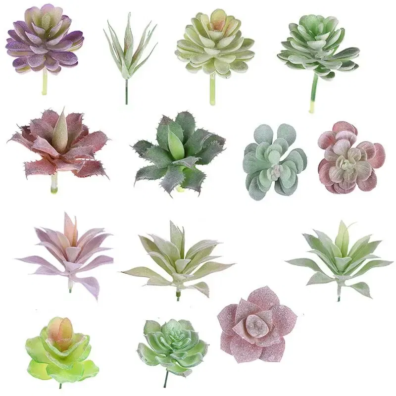 Artificial Succulents Fake Faux Flowers Mini PVC Simulated Floral Plants Craft DIY Accessories Home Office Decor