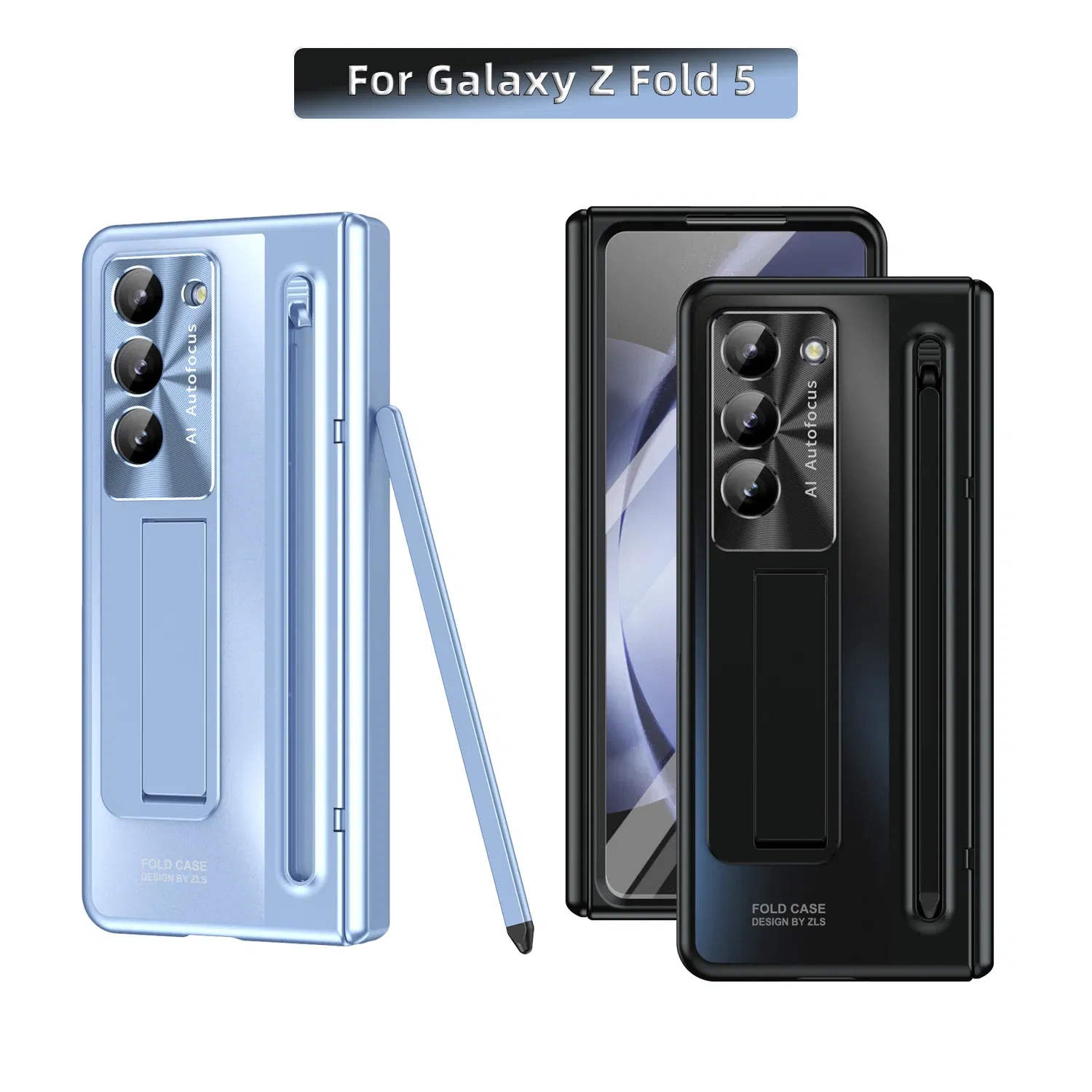 Color: Blue, Bundle: Case & Strap, Material: ABS - For Samsung Galaxy Z Fold 4 5 Case With S Pen Stand & Hinge Cover Screen Protector All-inclusive Anti-drop For Z Fold5 Fold4